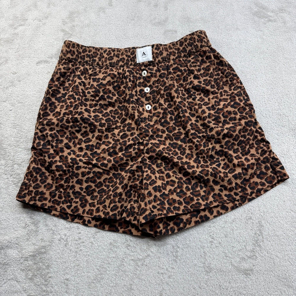 Anthropologie The Wren Boxers Lounge Shorts Women XXS Brown Leopard Print Cotton